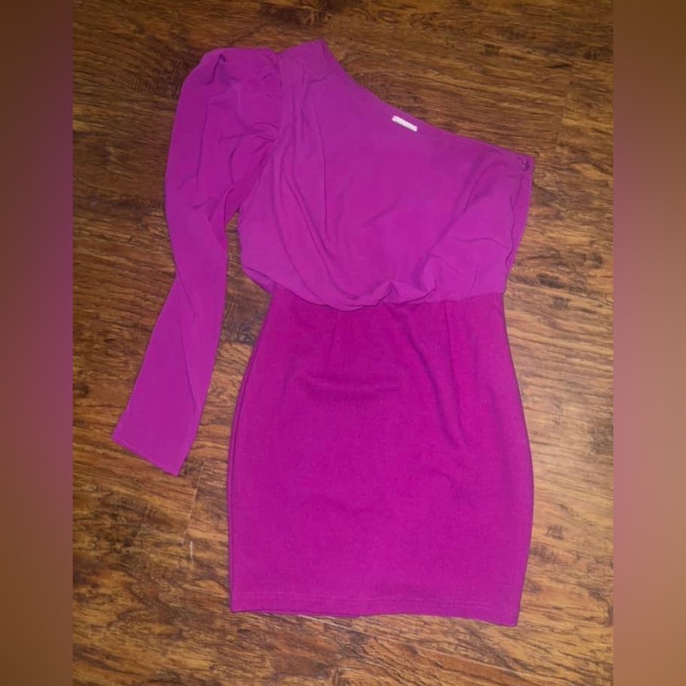 Purple long sleeve one shoulder dress